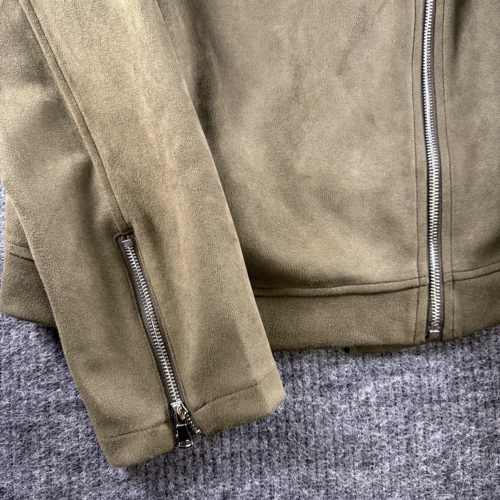 Apperloth A Moto Jacket Womens Green Faux Suede Long Sleeve Asymmetrical Zip XL - Picture 5 of 7